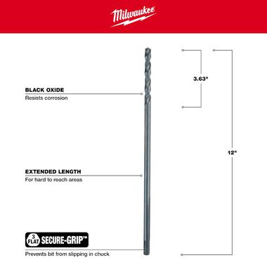 Milwaukee 3/8 in. Aircraft Length Black Oxide Drill Bit, large image number 2