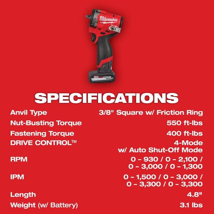 Milwaukee M12 FUEL  Stubby 3/8 Inch Impact Wrench Kit, large image number 7
