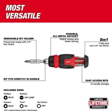 Milwaukee 14-in-1 Ratcheting Multi-Bit and 8-in-1 Ratcheting Compact Multi-bit Screwdriver Set 2pc, large image number 4