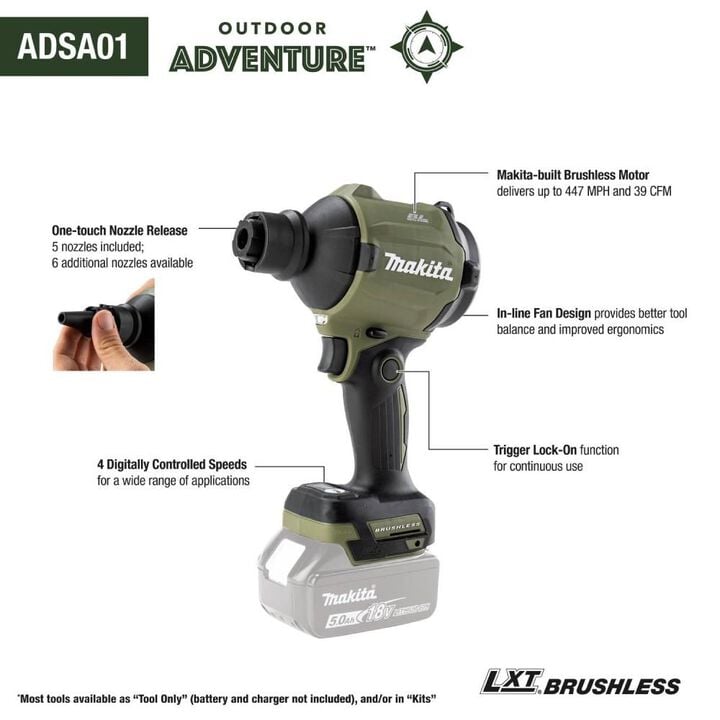 Makita 18V LXT Outdoor Adventure Brushless Cordless High Speed Blower/Inflator (Bare Tool), large image number 17