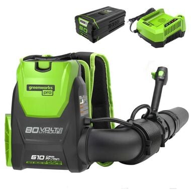 Greenworks 80V 610 CFM Cordless Single Port Backpack Blower Kit with 4Ah Battery & Charger