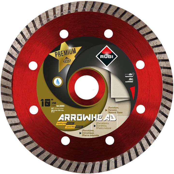 Rubi Tools Promotional Arrowhead 10 Inch Premium Turbo Rim Diamond Blade for Porcelain and Stone, large image number 1