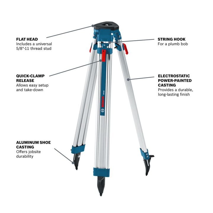 Bosch 63 Inch Aluminum Flat Head Contractors Tripod Reconditioned, large image number 1