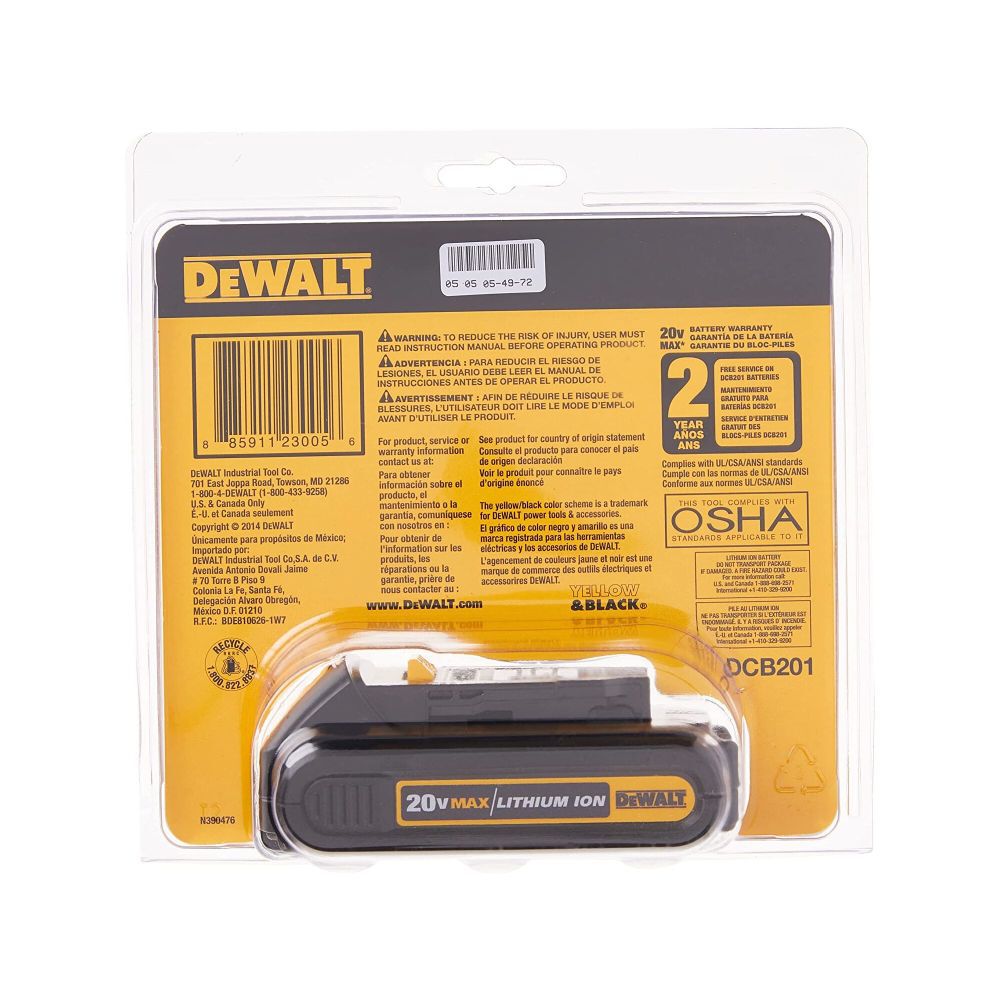 DEWALT DCB201 20V MAX Li Ion Compact Battery Pack 1.5 Ah DCB201 DCB201 Acme Tools