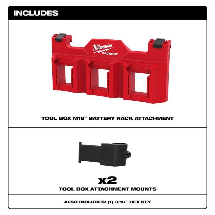 Milwaukee PACKOUT Tool Box M18 Battery Rack Attachment, large image number 1
