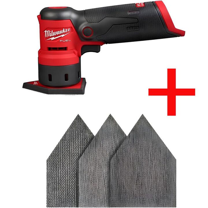 Milwaukee M12 Orbital Sander (Bare Tool), Assorted Mesh Sanding Sheet-36 Pack Bundle