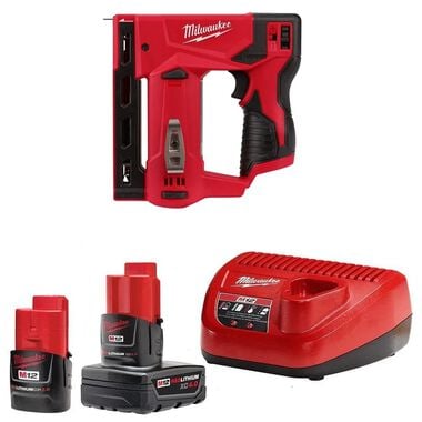 Milwaukee M12 3/8In. Crown Stapler-Bare, CP 2Ah & XC 4Ah Starter Kit Bundle
