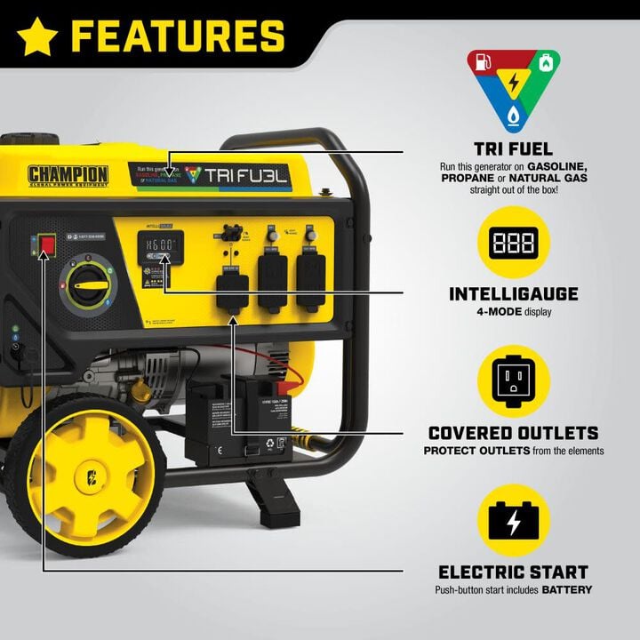 Champion Power Equipment 8125-Watt Electric Start Tri-Fuel 49 State Portable Generator, large image number 4