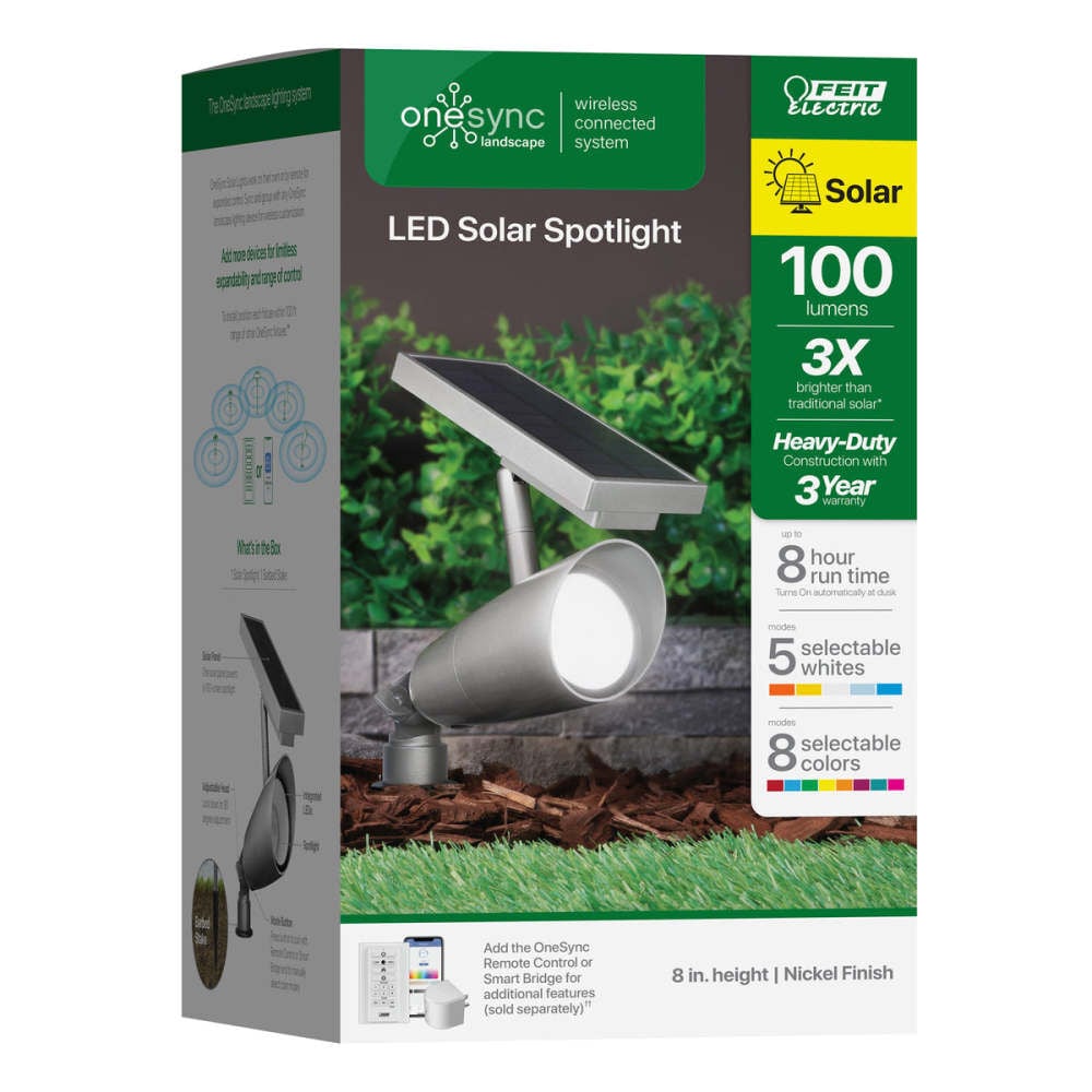 Feit Electric 8 Inch 1W 100 Lumens Solar LED Spotlight Brushed Nickel, large image number 3