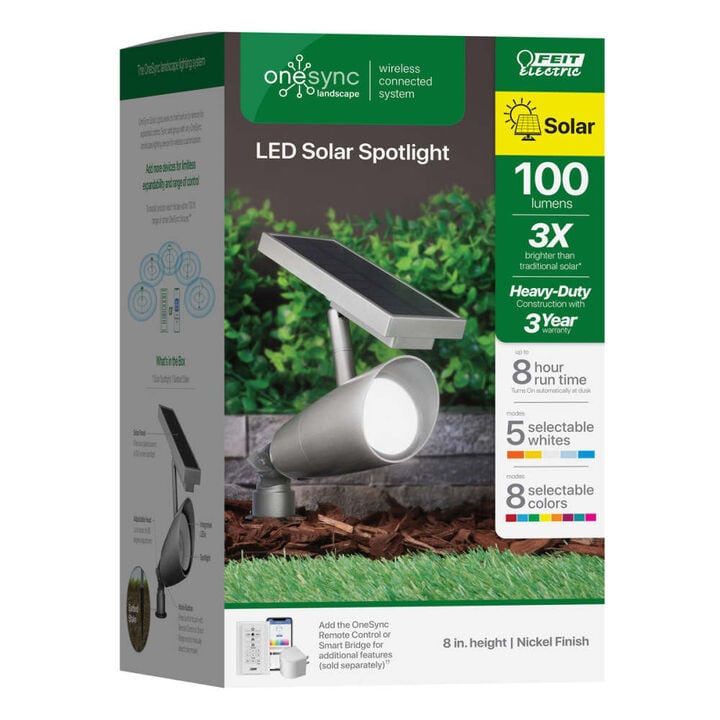 Feit Electric 8 Inch 1W 100 Lumens Solar LED Spotlight Brushed Nickel, large image number 2