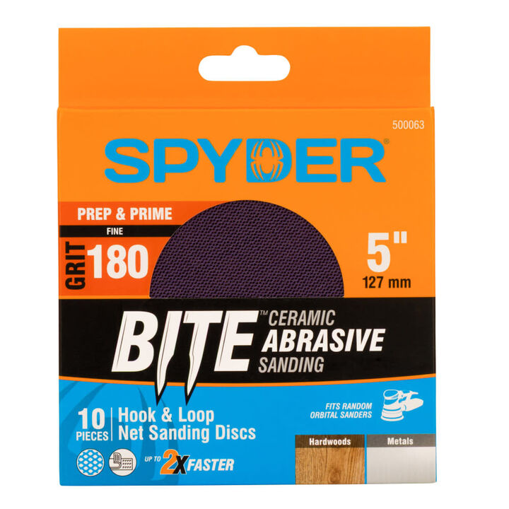 Spyder 180 Grit Ceramic Sanding Discs, Ceramic Net, 5 Inch Hook & Loop 10 Pieces