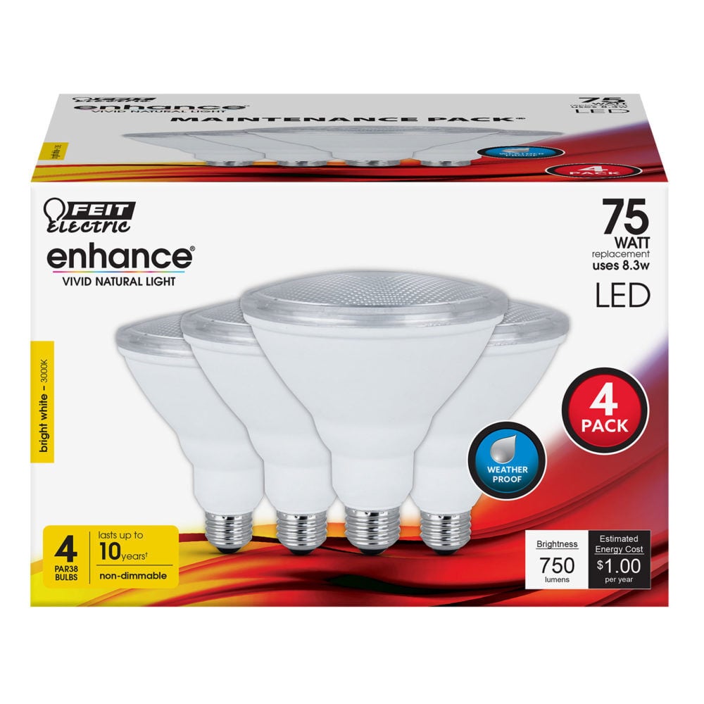 Feit Electric 75W PAR38 3000K Reflector LED Bulb 4pk, large image number 3