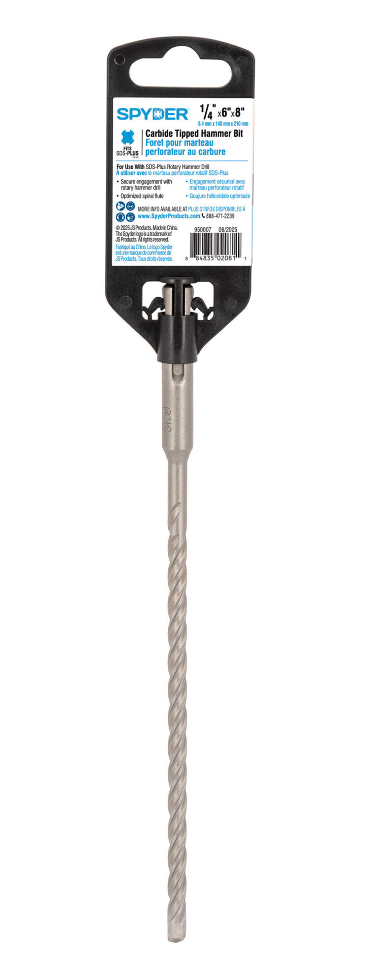 Spyder 1/4 Inch x 8 Inch SDS-Plus 4-Cutter Carbide-Tip Rotary Hammer Drill Bit, large image number 8