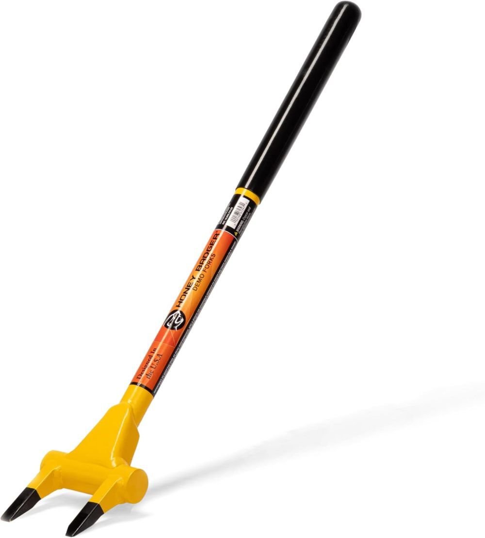 Honey Badger 2-Tine 26.5 Inch Steel Yellow Compact Demo Fork with 26 Inch Handle - HB26-2-B