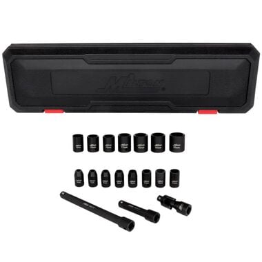 Milton 3/8 Drive Shallow 6-Point Impact Socket Set 6-20mm Steel Coated Black Oxide Finish with Universal Joint & Extension Bars 18pc