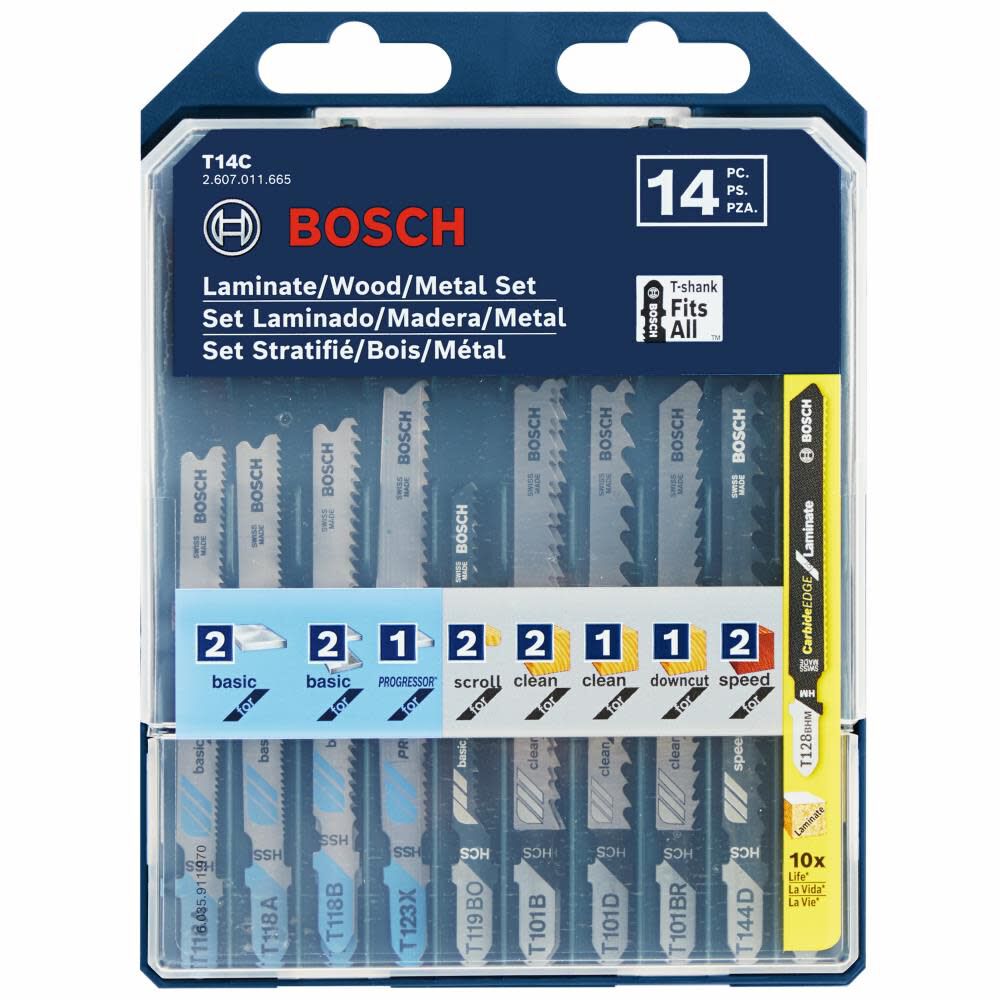 Bosch Jig Saw Blade Set 14pc Laminate Wood Metal T Shank T14C