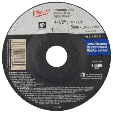 Milwaukee 4-1/2 in. x 1/4 in. x 7/8 in. Grinding Wheel (Type 27), large image number 6