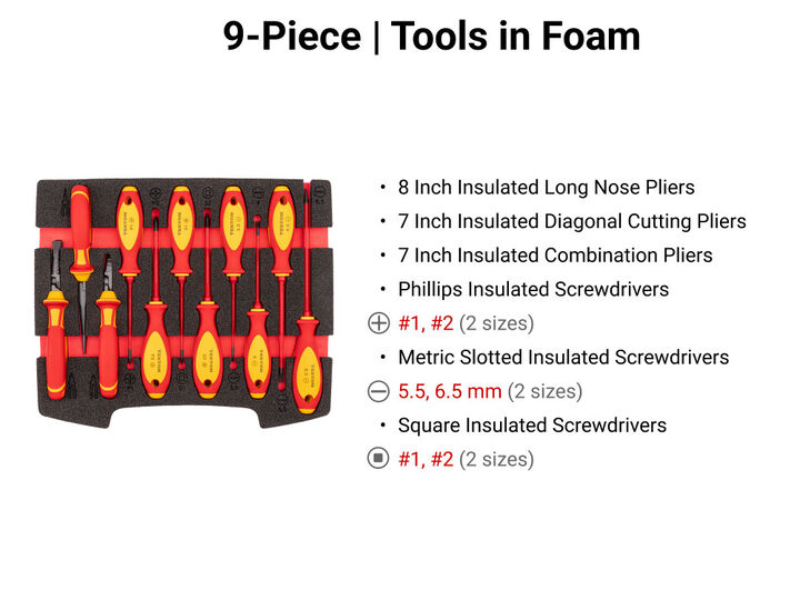 Tekton Insulated Phillips, Slotted, Square Drivers and Pliers Set, 11 Pieces, large image number 2