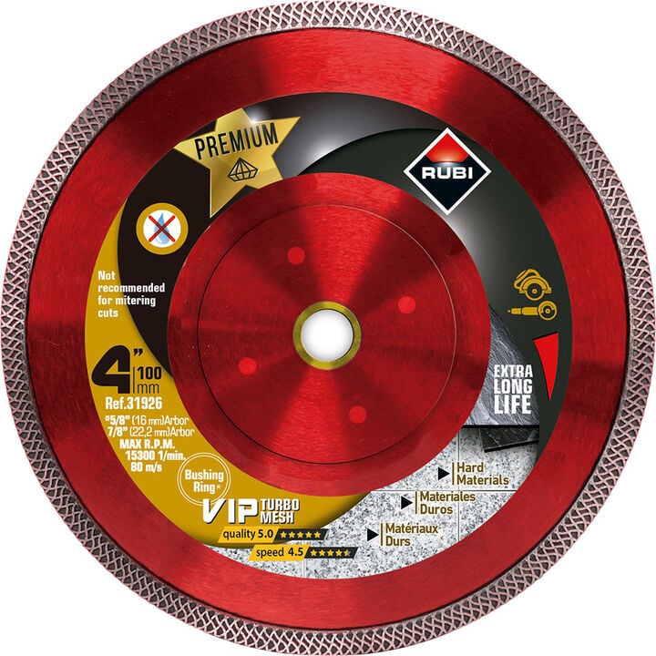 Rubi Tools VIP 4 Inch Premium Turbo Mesh Rim Diamond Blade for Hard Materials