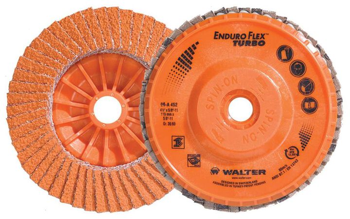 Walter Flap Wheel, 4-1/2 x 5-8/11, 36/60 Grit, ENDURO-FLEX TURBO, 10 Pack