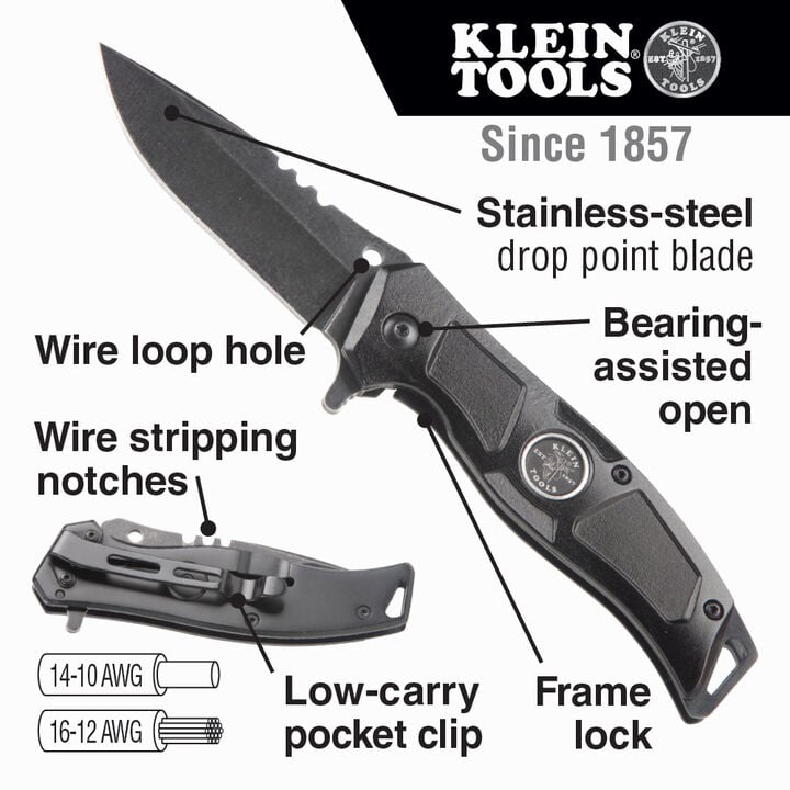 Klein Tools Electricians Bearing-Assisted Folding Pocket Knife, large image number 1