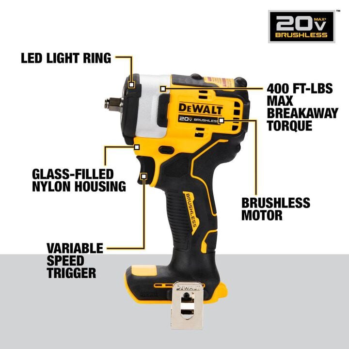 DEWALT 20V MAX 3/8 Inch Impact Wrench Hog Ring Anvil & XR Battery 2 Pack Bundle, large image number 7