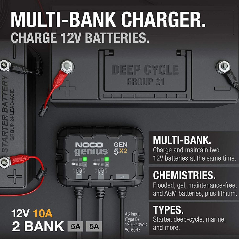 Noco Battery Charger 12V 2 Bank 10A On Board, large image number 2