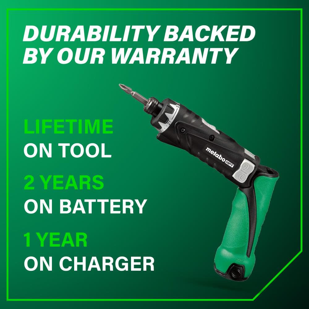 Metabo HPT 3.6V 1/4 Inch Hex Drive Screwdriver, 1.5 Ah Li-Ion, 44 in/Lbs Torque, 2 Batteries & 2pk Magnetic Driver Bits No. 2 Square Bundle, large image number 12