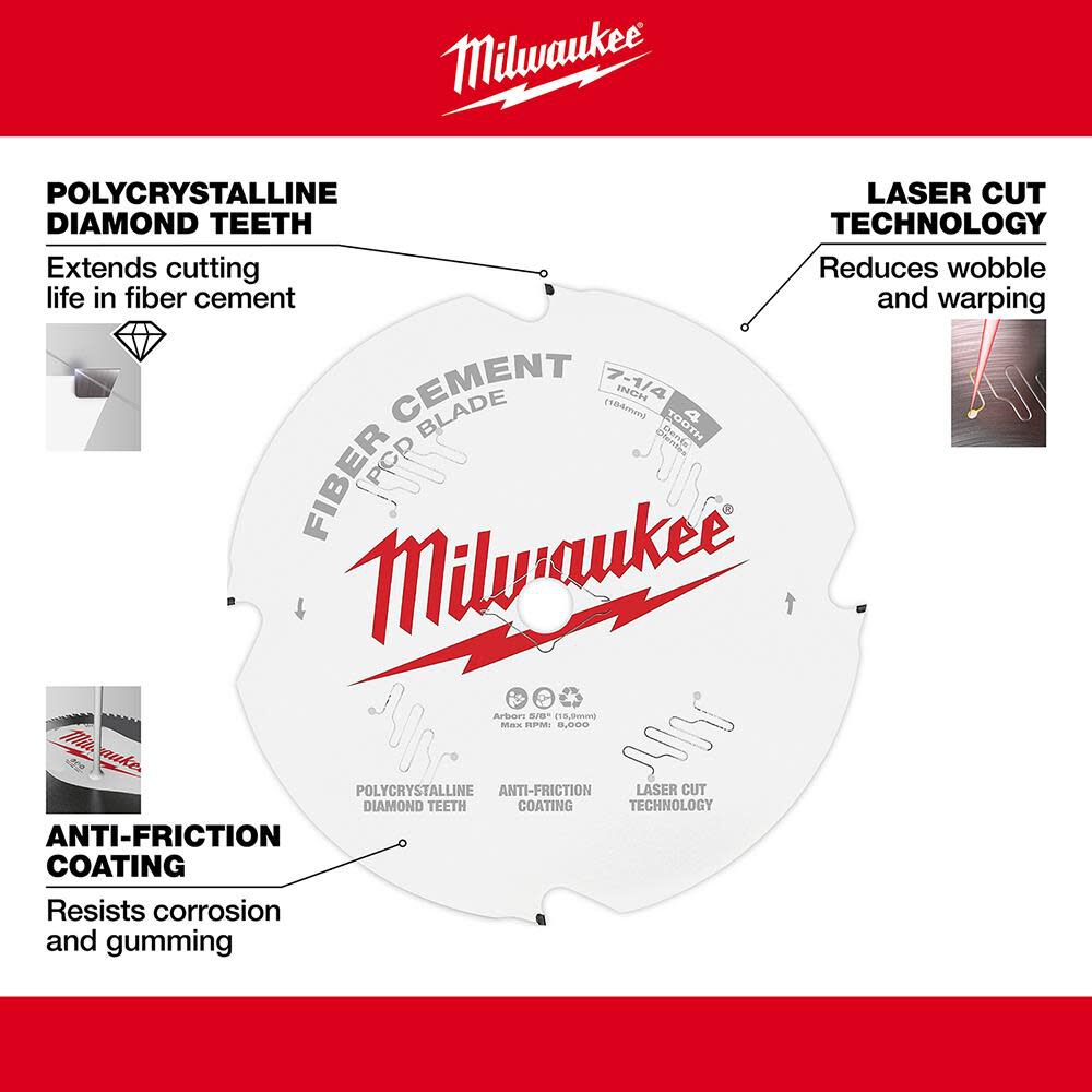 Milwaukee 7 1/4 Inch Pack of 10 PCD Fiber Cement Circular Saw Blades, large image number 4