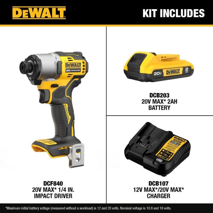 DEWALT 20V MAX XTREME Brushless 1/4 Inch Impact Driver Drill Kit & Elite Series 100pc Drill Driver Set, large image number 2