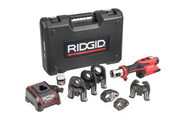 Ridgid RP 251 Press Tool Battery Kit (1/2 Inch-1 Inch) MegaPress Jaws and (1/2 Inch-3/4 Inch) Rings with C1 Actuator