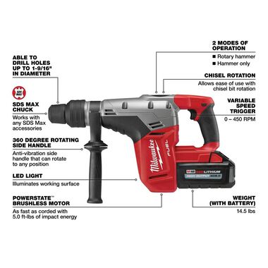 Milwaukee M18 FUEL HIGH DEMAND 1-9/16 In. SDS Max Hammer Drill Kit, large image number 6