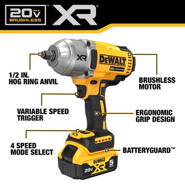DEWALT 20V MAX XR 1/2in High Torque Impact Wrench with Hog Ring Anvil Kit, large image number 9
