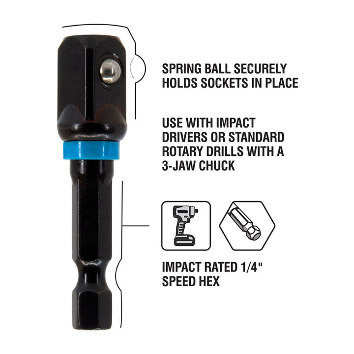 Spyder Impact Socket Adapter Set, 1/4, 3/8, 1/2 Inch Square Drive, 3 Pieces, large image number 3