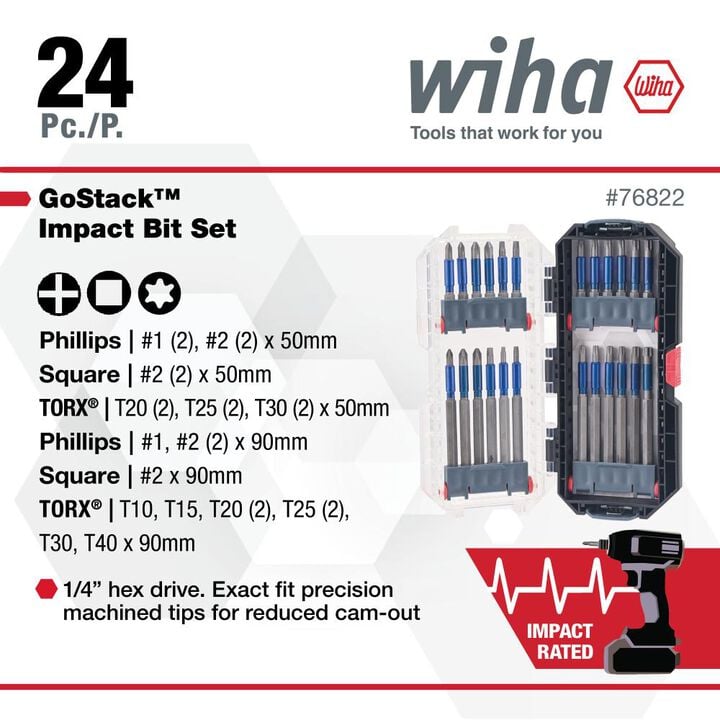 Wiha TerminatorBlue Impact Bit Set, 24 Pieces, large image number 1