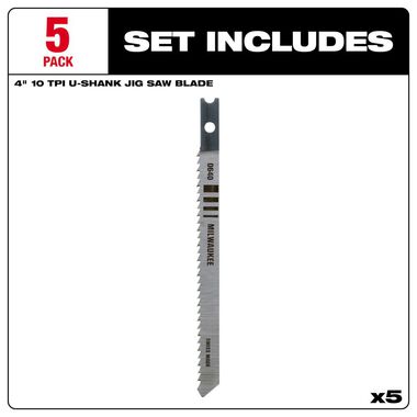Milwaukee 4 in. 10 TPI High Carbon Steel Jig Saw Blade 5PK, large image number 2