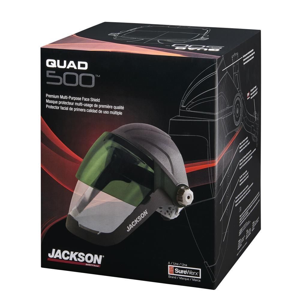Jackson Safety QUAD 500 Multi-Purpose Face Shield, Clear Window, Shade 5 IR Flip Visor, Anti-Fog Coating, 370 Speed Dial Ratcheting, large image number 6