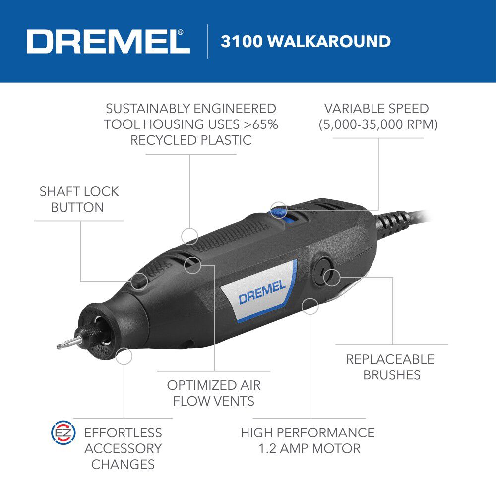 Dremel 3100CordedRotaryTool with Attachment 15 Accessories 3100 1 15 Acme Tools