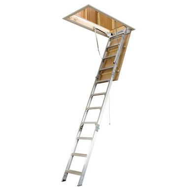 Werner 25 In. W x 54 In. L x 8 Ft. to 10 Ft. H Ceiling Aluminum Attic Ladder, large image number 0