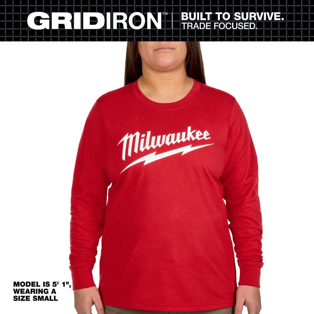 Milwaukee Womens GRIDIRON Logo Tee, Long Sleeve, Red Size 2XL – F553R-2X