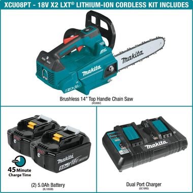Makita 18V X2 (36V) LXT Lithium-Ion Brushless Cordless 14in Top Handle Chain Saw Kit (5.0Ah), large image number 7
