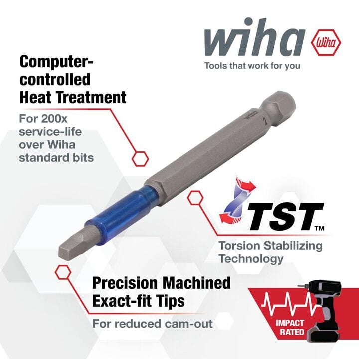 Wiha TerminatorBlue Impact Bit 3 1/2in Square #2 2pk, large image number 1