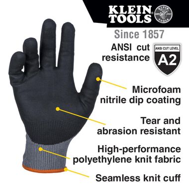 Klein Tools A2 Cut Knit Dipped Gloves, Large, 2pk, large image number 1