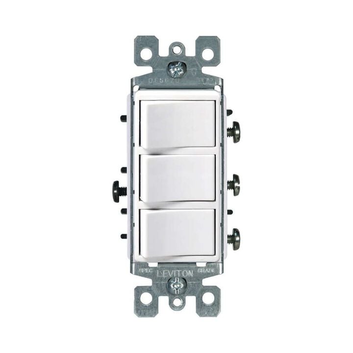 Leviton Decora Triple Combination Rocker Switch 120V White 1 Pole, large image number 1