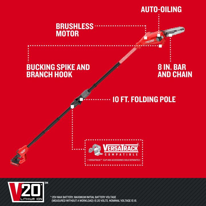 CRAFTSMAN V20 BRUSHLESS RP 8 Inch Pole Saw Kit, large image number 7