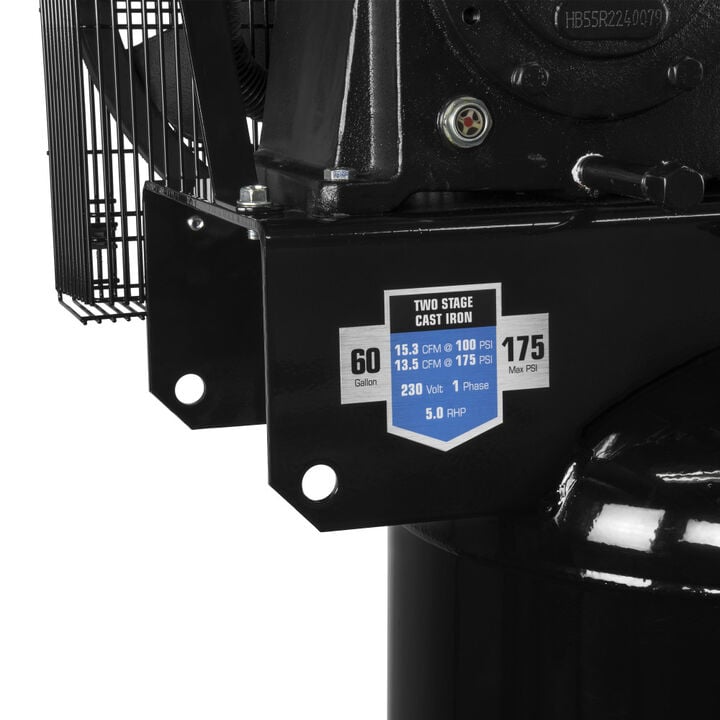 Industrial Air Compressor 5 HP Single Phase 230V 60 Gallon Two Stage, large image number 4