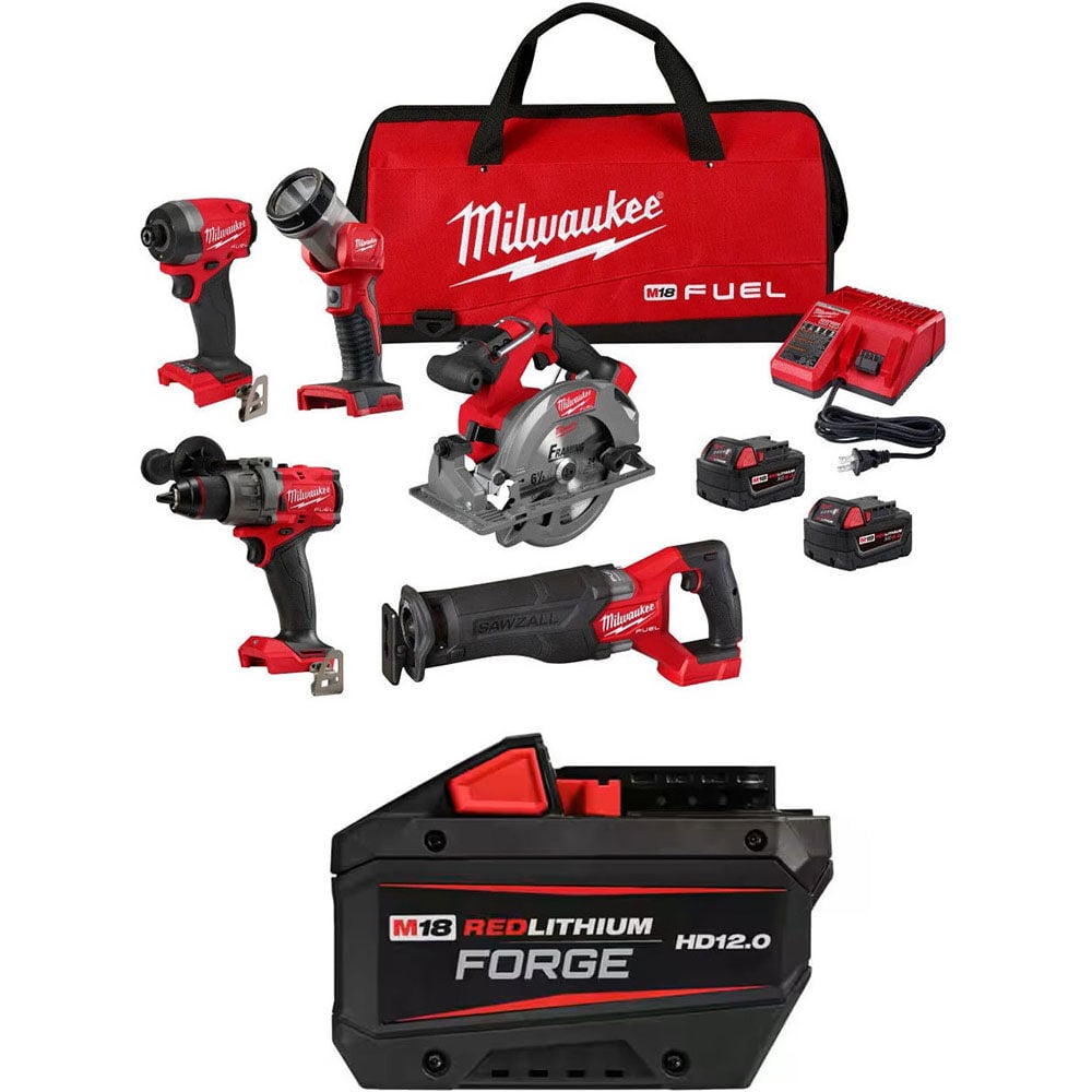 Milwaukee M18 FUEL 5-Tool Combo Kit, RedLithium HD12.0 Battery Pack Bundle - MIL000011340