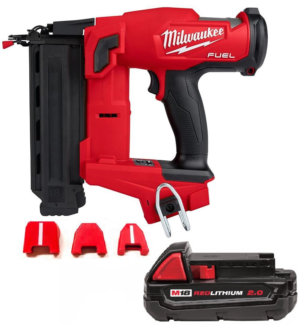 Milwaukee M18 FUEL 18 Gauge Brad Nailer No Mar Pad Set of 3 & 2.0Ah Compact Battery Pack Bundle, large image number 1