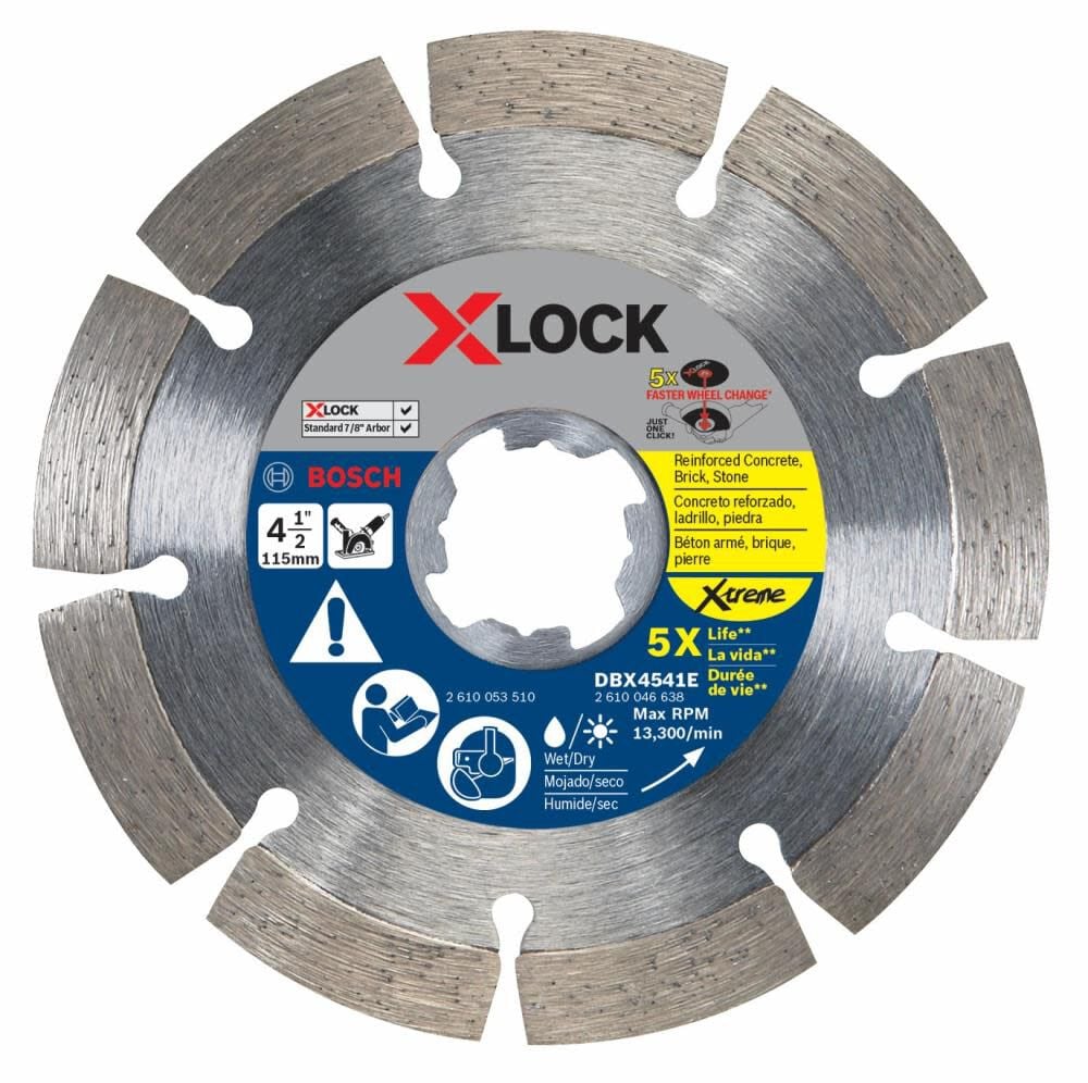 Bosch X-LOCK 4 1/2 Inch Xtreme Segmented Rim Diamond Blade for Cured Concrete - DBX4541E