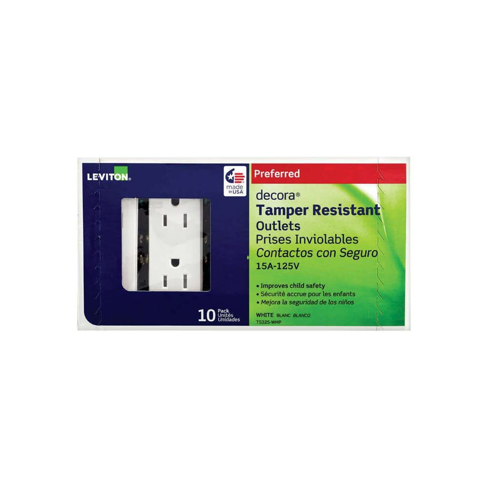 Двухуровневая розетка Leviton Decora с заземлением 15A 125V Белый 10Pk 5990₽